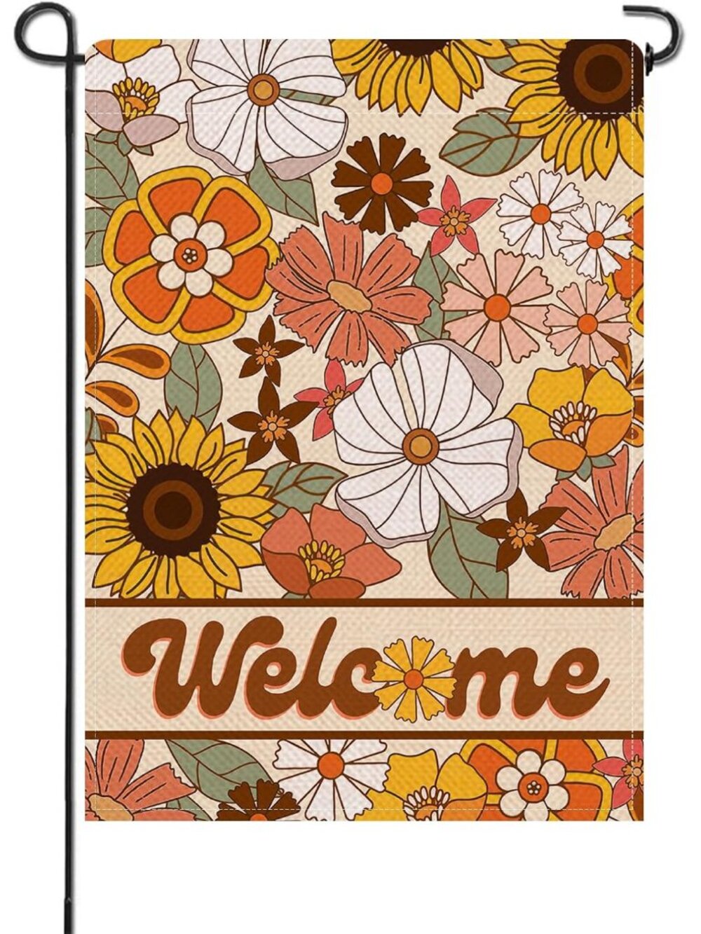 Welcome Spring Summer Groovy Flowers Small Decorative Garden Flag